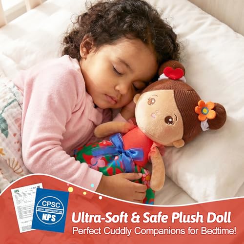 Image of OUOZZZ Soft Plush Baby Doll 12.6 Inch, Brown Skin Snuggle | Perfect Birthday Toy & Gift for 1 Year Old Girls, Cuddly Companion Suitable for Infants & Toddlers