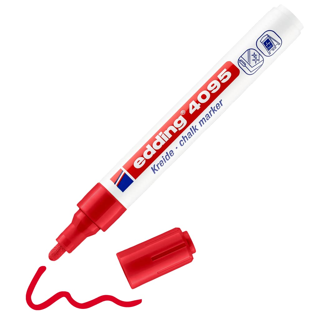 edding 4095 Chalk Marker - Red - 1 Chalk Pen - Round Tip 2-3 mm - Medium-Tipped wet wipe Pen for Chalkboards, windows, Glass, mirrors - liquid Chalk Marker Pens for opaque coverage โ image 1