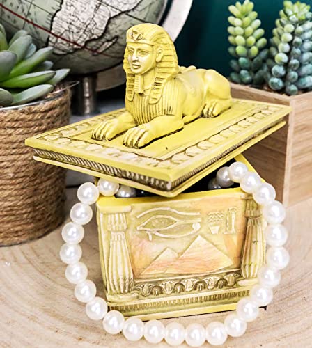 Ebros Egyptian Guardian Sphinx Decorative Rectangular Box In Sandstone Finish 4.25" Long Classical Egypt Monument Androsphinx With Hieroglyphic Deities Jewelry Trinket Box Sculpture #TOP7