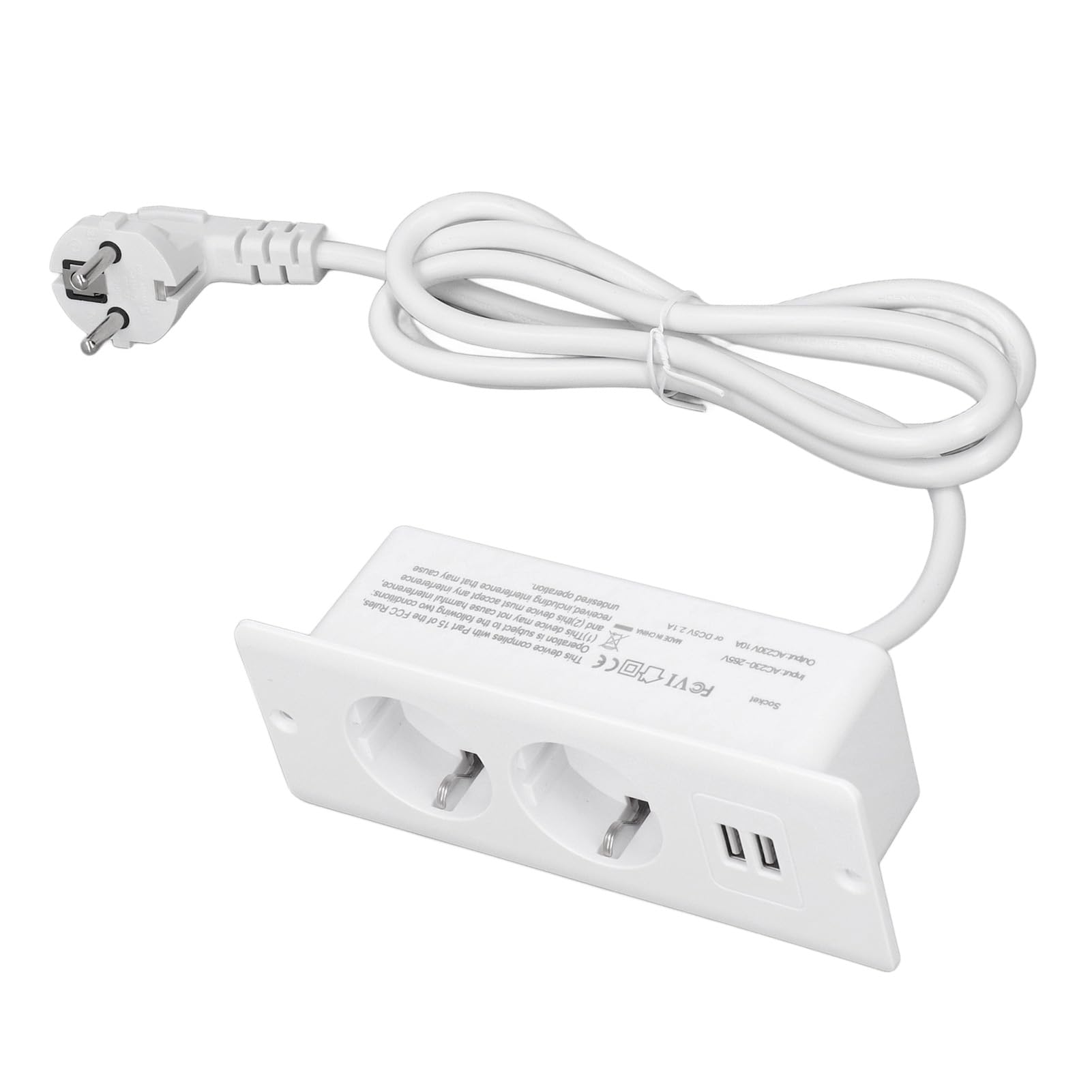 Hub di Alimentazione Presa Multipla Scrivania Incasso 2 USB 2 Porte CA 230-265 V 10A Tavolo Incorporata Spina UE per Attrezzature Meccaniche per Mobili (WHITE)