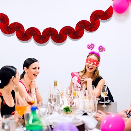 Image of Weekgrat 3 Pack Wedding Paper Fans Garland 15.6ft Colorful Background Ceiling Hanging Decorations Paper Garland Decorations Set for Birthday Party Supplies 3D Bachelorette Party Decoration (Red)