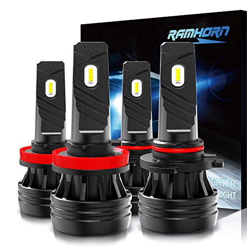 RAMHORN H11 9005 LED Headlight Bulbs Combo,360 Degree Adjustable Beam 10000Lm 6500K Cool White CREE Chips H8 H9 HB3 Conversion Kit of 4