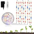 LED Grow Light Strips for Indoor Plants, 3 Head Each 10ft 120LED Red Blue White Full Spectrum Plant Grow Light Tape with 3/9/12H Timer 4 Dimmable Levels, 24W Plug in Plant Light for Seedling Shelf