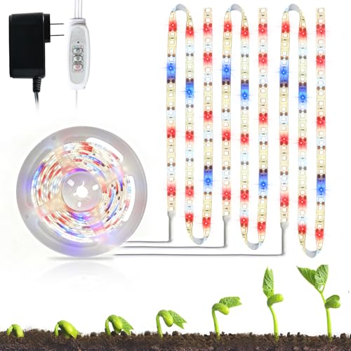 LED Grow Light Strips for Indoor Plants, 3 Head Each 10ft 120LED Red Blue White Full Spectrum Plant Grow Light Tape with 3 Timers Dimmable Auto On/Off, 24W Plug in Plant Light for Seedling Shelf