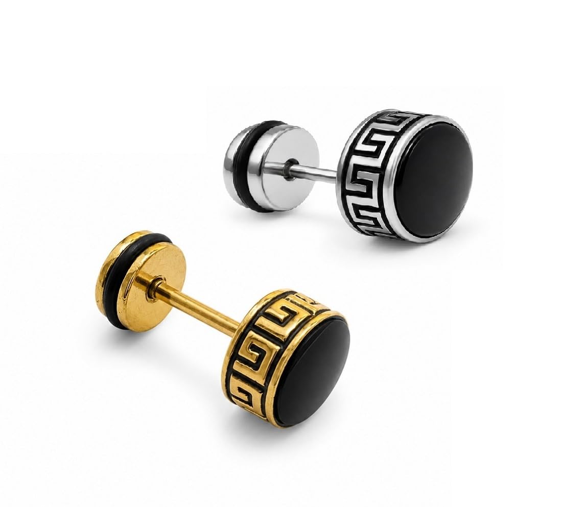 adhvik Combo of Men Silver Round Black & Golden Round Black Ear Earring, Lightweight, Fashionable College Look-picture-23