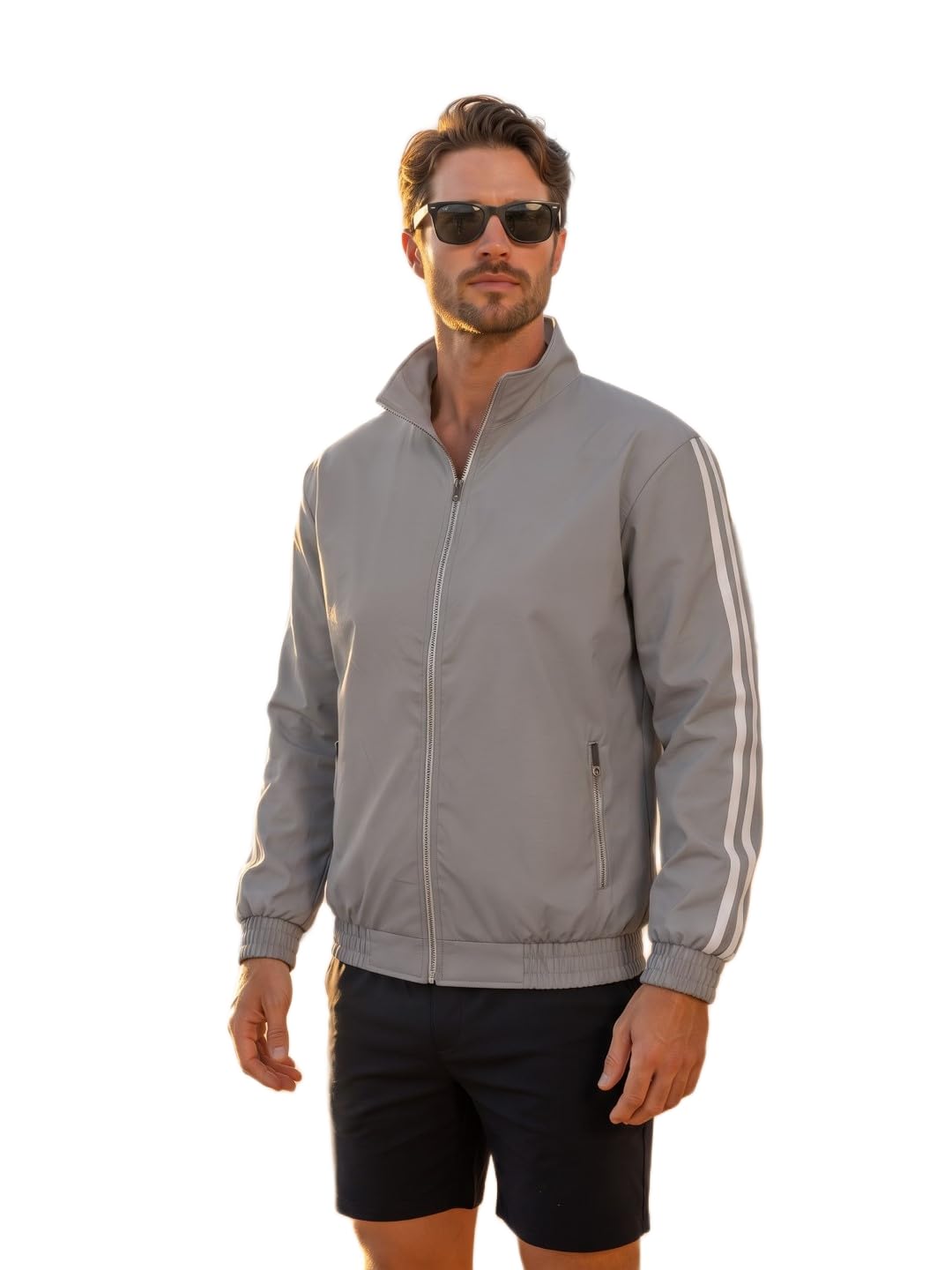 men's retro track jacket side stripe zipper jacket casual athletic fit outerwear