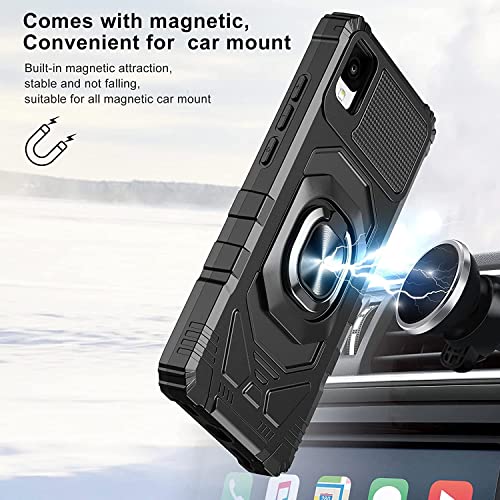 Tjs For Alcatel Tcl 30 Z T602Dl Case, Tcl 30 Le Case, With Tempered Glass Screen Protector, Defender Metal Ring Magnetic Support Kickstand Heavy Duty Phone Case For Tcl 30Z / Tcl 30Le (Black) #TOP2