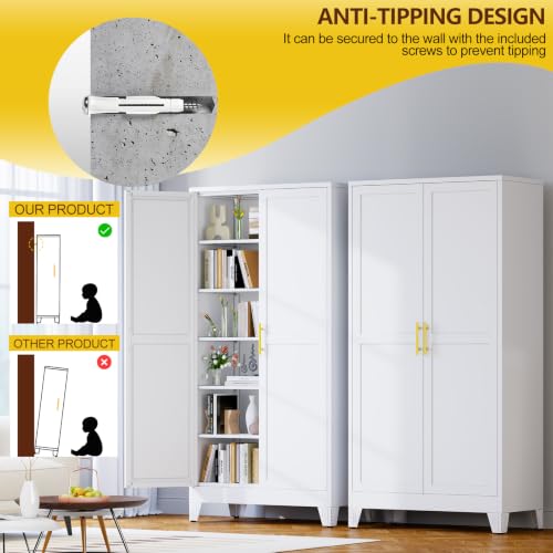 Image of PAOFIN Metal 79 inch Kitchen Pantry Cabinet, Pantry Storage Cabinet with Doors and 5 Adjustable Shelves, Freestanding Cupboard Kitchen Cabinet,Tall Cabinet for Living Room,Pantry, Bathroom,Kitchen