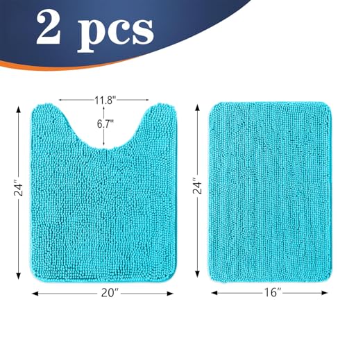 Image of OLANLY Bathroom Rugs Sets 2 Piece, Soft Absorbent Chenille Bath Mats and U-Shaped Contour Toilet Mat Area Rug Set, Machine Washable Bath Carpet, Home Decor Accessories(24 inchx16 inch+24 inchx20 inch, Aqua Sky)