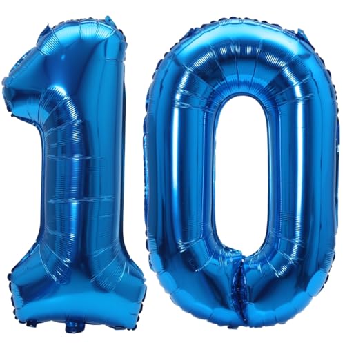 Image of Number 10 Balloon Foil Mylar Balloons for Birthday Party Decoration (Blue, 32 Inch)