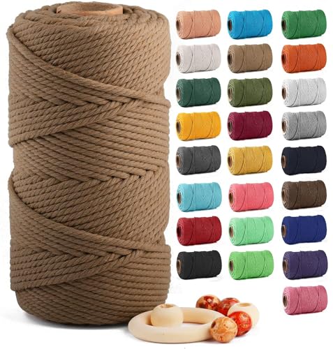 Image of ZUEXT Macrame Cord, Caramel, 5mm x 109yds Cotton String Macrame Yarn | 100% Natural Handmade, 4 Strands Twisted Cotton Rope, For Wall Hanging Plant Hangers Gift Wrapping Tapestry DIY Crafts, 100m