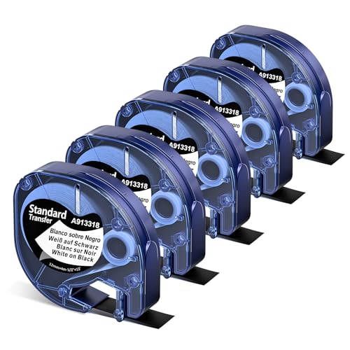 Oozmas A913318 Blanco sobre Negro 12 mm x 4 m Cinta de Etiquetas Compatible con Dymo Letratag Cinta Blanco Compatible con Dymo Letratag LT-100H LT-100T LT-110T 200B XR XM