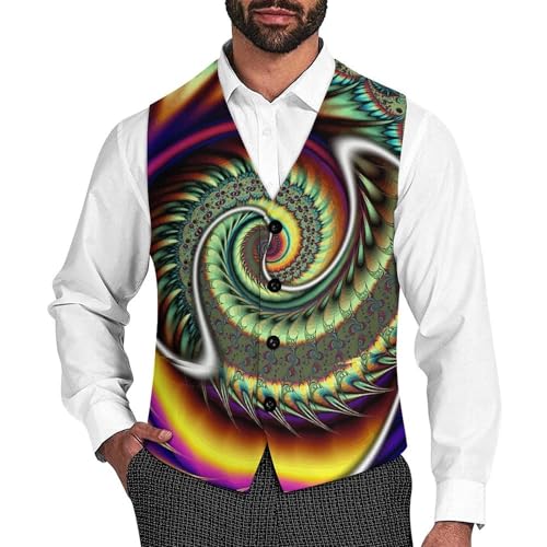 Meditative Colorful Pattern Men's Suit Vest Slim Fit V-Ncek Waistcoat Business Casual Vest