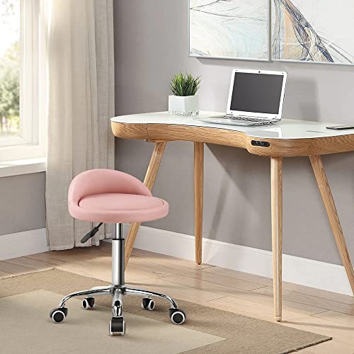 image for KKTONER PU Leather Round Rolling Stool with Back Rest Height Adjustabl