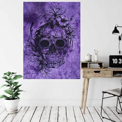 AVA Collections PURPLE Wall Hanging Tapestry Mandala Boho Hippie Wall Art Poster 40x30 inches (Skull) Cover