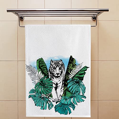 Bath Hand Kitchen Towels White Tiger Face Towel Washcloth 2 Pack Soft Quick Dry Super Absorbent Bathroom #TOP3
