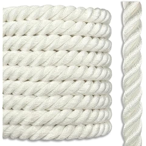 Twisted 100% Nylon Rope | 4 Stage, 3-Strand High-Strength Anchor Line, Dock Line | 1 inch x 75 feet Cover