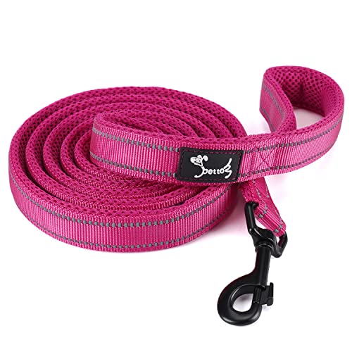 PETTOM Guinzaglio Cane Riflettente Resistente Dog Leash Taglia Grande Medio Piccolo con Manico Imbottita Antiscivolo Nylon Rosa (M: 110CM)