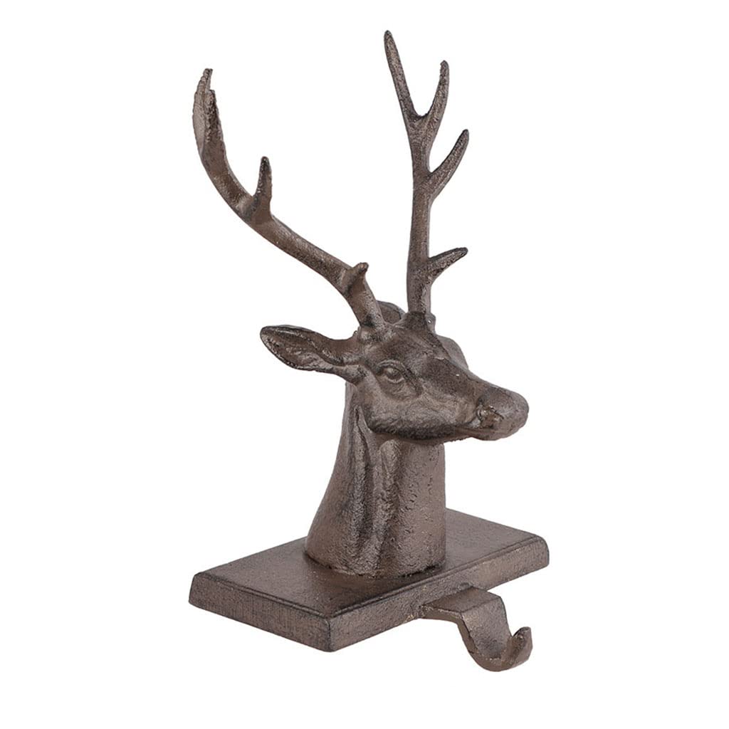 Dibor Cast Iron Brown Stag Reindeer Bust Christmas Stocking Holder Hanging Hook - 1.4kg Recycled Metal Xmas Stocking Holder