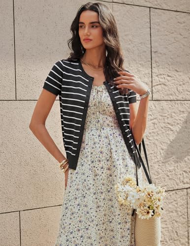 Image of GRACE KARIN Women Short Sleeve Cardigan, 2026 Summer Knitted Sweater Tops, Basic Crew Neck Crop Outfits