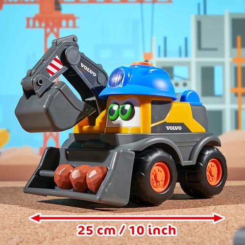 Dickie Toys ABC - Bagger-Fahrzeug Danny Digger (25 cm) für Kinder ab 2 Jahre - motorisiertes Volvo Baustellenfahrzeug mit beweglichem Baggerarm, Spielzeug-Funktionen, Licht & Sound