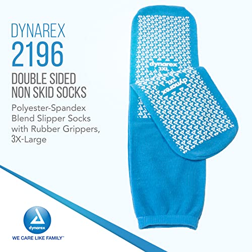 Dynarex Double Sided Non-Skid Socks - Non-Slip Hospital Slipper Socks with Grips, Unisex - Polyester-Spandex Blend - Warm, Fuzzy, No Latex - 3X-Large, 48 Pairs per Case2