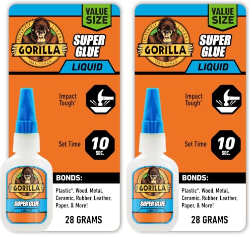 Image of Gorilla Super Glue Value Size, Fast‑Setting Strong Bond, Impact‑Tough Formula Clear, 28 Grams (Pack of 2)