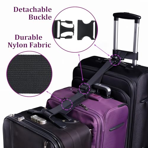 Image of Ptwola 2 Pack Add a Bag Luggage Strap Heavy Duty Suitcase Belt Adjustable Buckle Luggage Connector Nylon Travel Attachment Strap Essentials for Women Men Handbag Backpack Bag Accessories