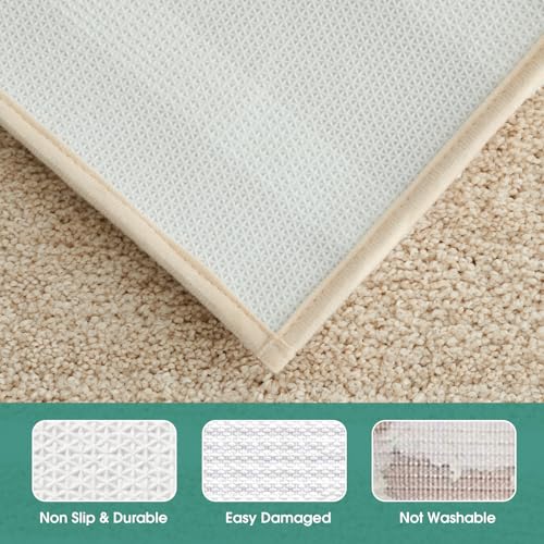 HOMEIDEAS Bathroom Rug Set 2 Piece, Striped Super Absorbent Soft Microfiber Non-Slip Washable Bath Mats for Shower and Tub (Beige) — view 5