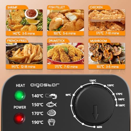 Aigostar Deep Fryer 2200W, 3L, 304 Food Grade Stainless Steel, Temperature Control, Removable Oil Basket, Silver - Agni 30RGS