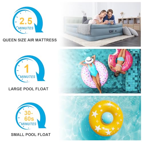 Electric Air Pump, 110V AC/12V DC Portable Air Mattress Two-Way Universal Inflator Pump for Inflatables Pool, Airbeds, etc with 3 Nozzles and Storage Bag