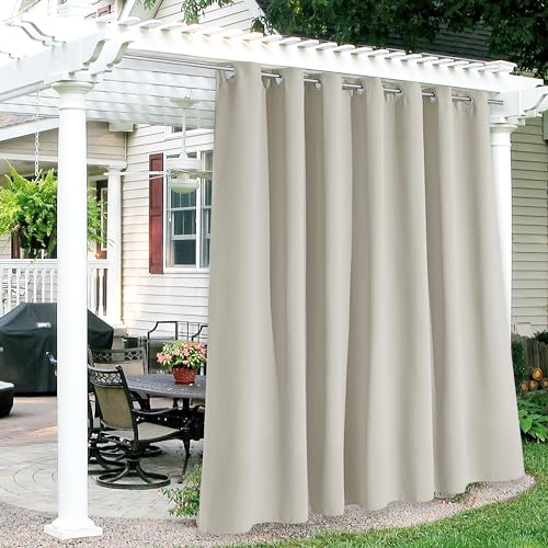 RYB HOME Extra Wide Outdoor Curtains - Blackout Sunlight Block Thermal Insulating Outside Curtains Windproof for Patio Porch Balcony Garage, W 100 x L 95, 1 Panel, Natural