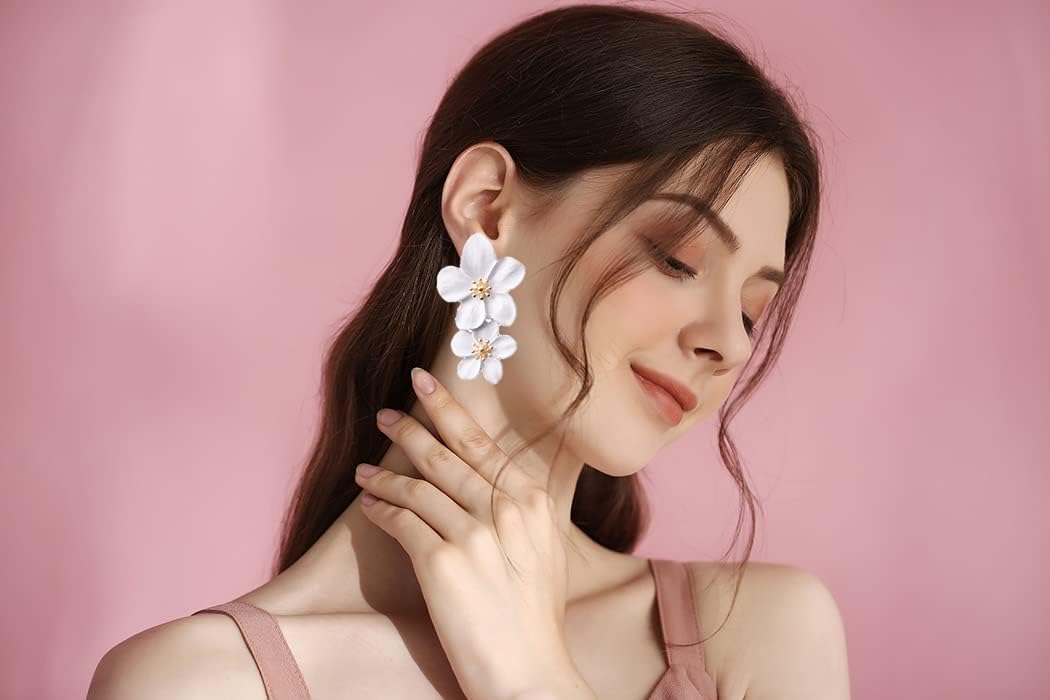 Flower Dangle Earrings Boho Layered Floral Petal Drop Earrings Hypoallergenic Lightweight Earrings Chic Flower Statement Stud Earring for Women - Image 2