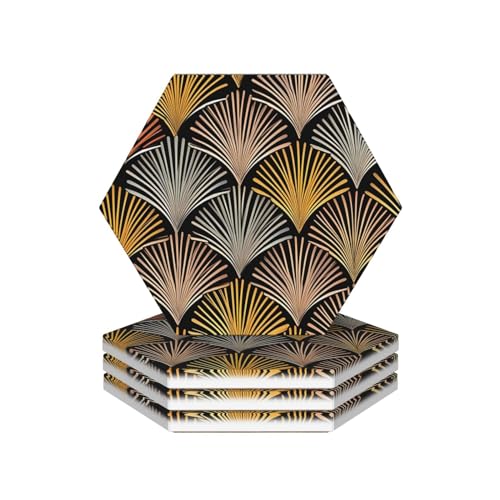 Set di 4 sottobicchieri per bevande, motivo a ventaglio, sottobicchieri, sottobicchieri, sottobicchieri, per bevande, rotondi, in ceramica, super assorbenti