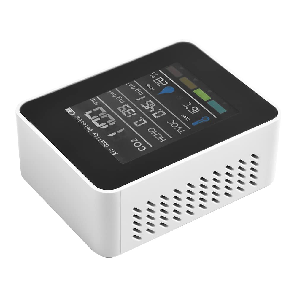 Moniteur de qualité de l'air intérieur 5 en 1 HCHO TVOC Testeur de température et d'humidité Écran LCD coloré Blanc pour Maison Bureau Moniteur d'humidité Temp,testeur de qualité de l'air