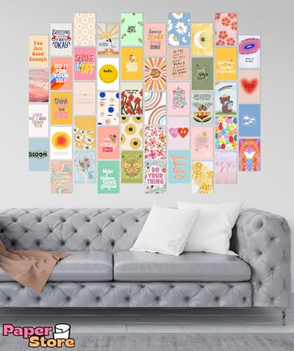 Image of Paper9store Pack Of 50 Aesthetic Wall Collage Kit - 4?6 Inches Self Adhesive Wall Posters For Bedroom, Living Room, Office A6 Size (Positive)