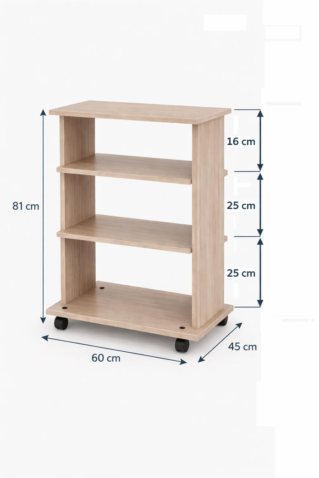 Linea Azzurra Carrello Porta TV Elide Rotelle e Ripiani in Legno Made In Italy per Soggiorno Adatto a Ogni Esigenza di Arredo (Bianco frassinato)