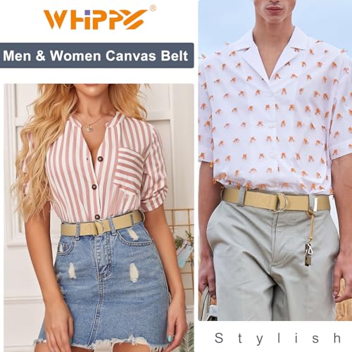 Image of WHIPPY Mens Canvas Belt with Metal Double D-ring 1 1 /2 inch Wide Plus Size Unisex Web Cloth Casual Belt for Jeans Pants