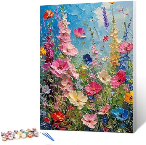 gelrovaled Malen Nach Zahlen Erwachsene, Handgemalt Ölgemälde Kit für Anfänger und Erwachsene Mit 3-Pinseln und Acrylfarbe, 30X40CM, mit Rahmen, Flowers