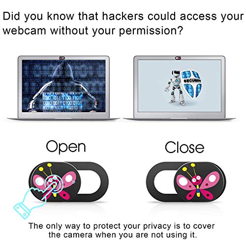 SIREG Webcam Cover Slide 0.027in Ultra Thin Web Camera Cover for Laptops Smartphone PC Tablets for Protecting Your Privacy Security (Butterfly-Black & 3 Pack)