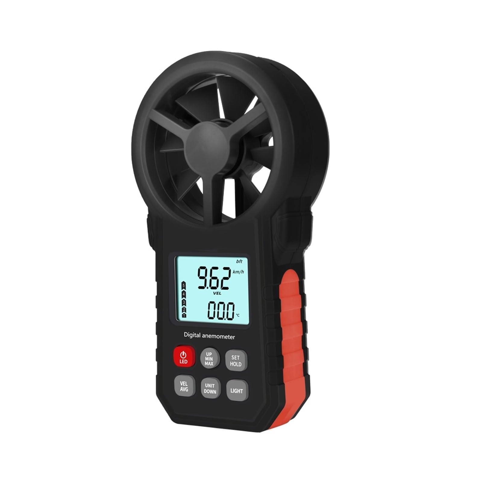 Profesjonalny Cyfrowy Anemometr Obrotomierz Czujnik Prędkości Wiatru Przenośny Miernik Z Podświetleniem LCD Precyzyjny Pomiar(Red)