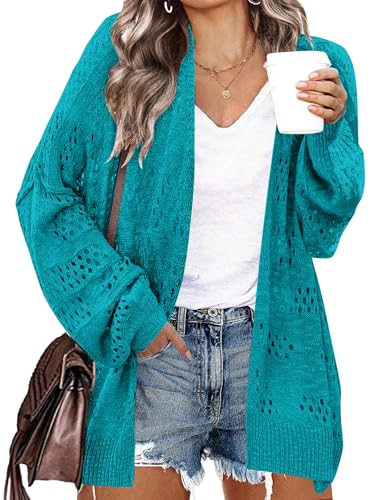IN'VOLAND Womens Plus Size Crochet Cardigan Kimonos Boho Long Sleeve Oversized Summer Open Front Knitted Sweater