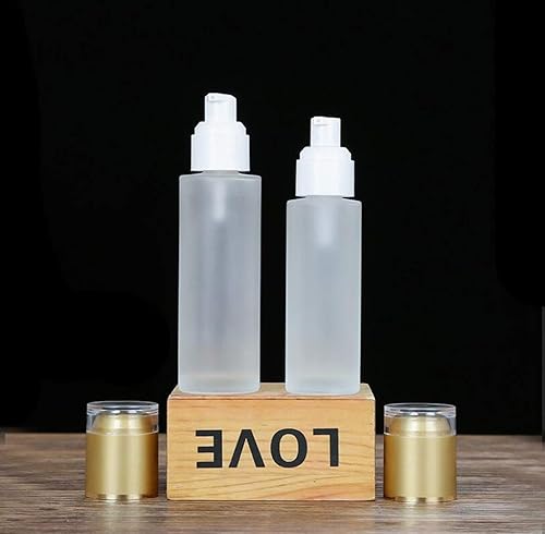 Miniatura 4 de 3 botellas vacías de repuesto de lujo portátiles forsted de vidrio transparente con bomba de loción para botellas con tapa dorada, maquillaje