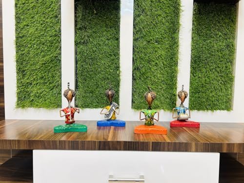 Image of OVIK Metal Multicolor Sitting Musician Set of 4 Playing Musical Instrument Idol Handpainted Figurine Showpiece for Home Decor Tv Unit Living Room Office Decor (Each Size 4.5x7 Inch)