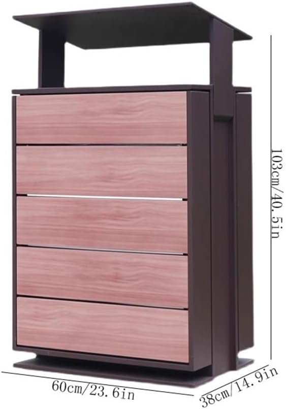 Outdoor Waste Bin Metal Waste Bin with Faux Wood Grain for Outdoor Public Areas, Waste Bin 95L Large Commercial Waste Bin, Heavy Duty Waste Bin