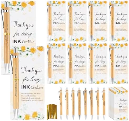24 Set Employee Graduation Appreciation Gifts Bulk – Inspirational Bamboo Pens with Thank You Cards, Motivation Gifts for Teachers, Coworkers, Volunteers, Paraprofessionals, and Staff