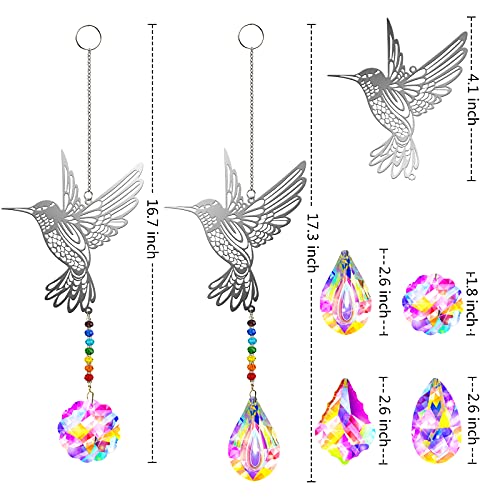 Colorful Crystals Suncatcher Hanging, Hummingbird Rainbow Maker Sun Catcher Prisms Chakra Ball Beads Chain Ornament Pendant Chandelier For Window Car Outdoor Indoor Home Garden Wedding Decor, 4 Pieces #TOP2