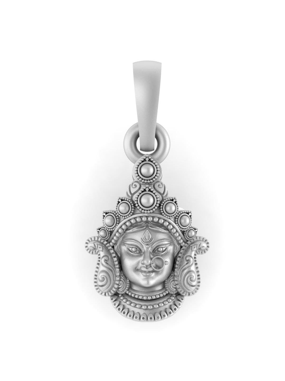 Akshat Sapphire A Sterling Silver (92.5% purity) Goddess Durga Maa Pendant for Men & Women Pure Silver Durga Maa Locket for Good Health & Wealth (Durga Face Pendant 20mm)