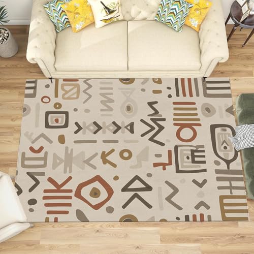 Tapis géométrie africaine 60x90cm style ethnique rétro couleur sable - 3