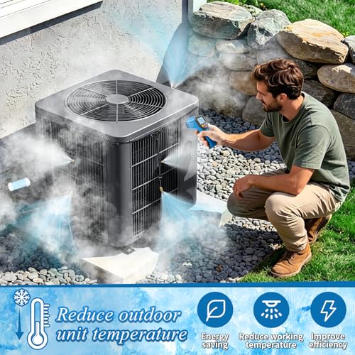 Image of AC Condenser Misting Cooling System Includes Water Filter Cutter, Air Conditioner Cooler System Evaporative Cooling Kit for Residential AC Units, Sun-Exposed Condensers&High-Temperature Climate Homes